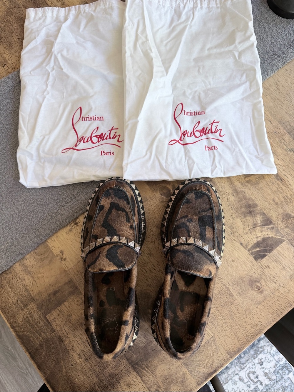 Christian Louboutin Leopard Print Studded Loafers